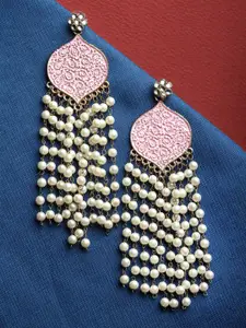 Shining Diva Gold Plated Classic Pearl Studded Drop Earrings