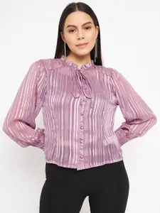 Madame Striped Tie-Up Neck Shirt Style Top