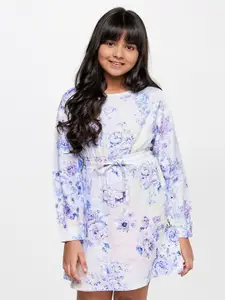 AND Girls Floral Printed Linen A-Line Dress