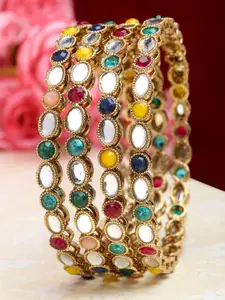 KARATCART Set Of 4 Gold-Plated Stone Studded Bangles