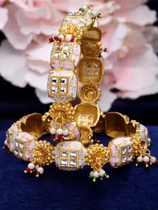 KARATCART Set Of 2 Gold-Plated Stone Studded Bangles