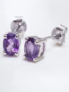 HIFLYER JEWELS Silver Plated Amethyst Contemporary Studs Earrings