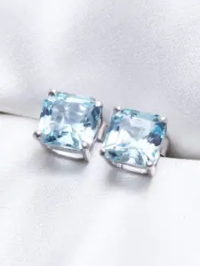 HIFLYER JEWELS Silver Plated Square Topaz Studded Studs Earrings