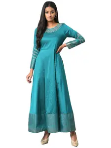 W Round Neck Floral Maxi Ethnic Dress