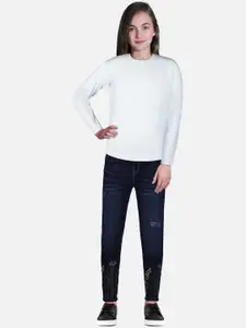 Gini and Jony Girls Mildly Distressed Light Fade Mid-Rise Cotton Jeans
