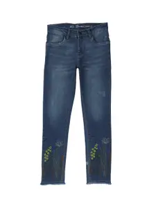Gini and Jony Girls Embroidered Cotton Low Distress Heavy Fade Jeans