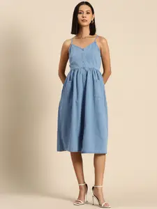all about you Pure Cotton Chambray Smocked A-Line Midi Dress