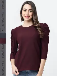 MISS AYSE Pack Of 2 Round Neck Cotton Top