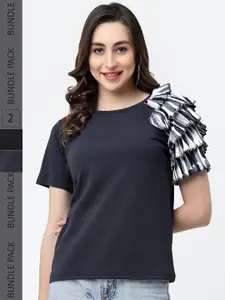 MISS AYSE MISS AYSE Pack of 2 Round Neck Ruffled Cotton Top
