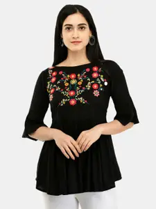 SAAKAA Floral Embroidered Longline Top