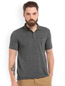 True Blue Men Grey Solid Polo Collar Slim Fit T-shirt
