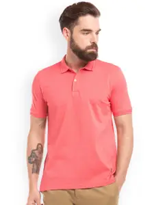 True Blue Men Pink Solid Polo Collar Slim Fit T-shirt