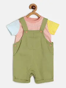 MINI KLUB Infant Boys Pure Cotton Dungarees With Striped T-Shirt