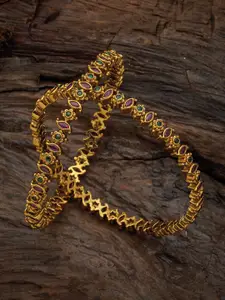 Kushal's Fashion Jewellery Set Of 2 Gold-Plated Stone-Studded Antique Bangles