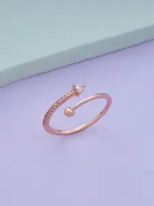 Kushal's Fashion Jewellery Rose Gold-Plated CZ Stone-Studded Adjustable Finger Ring