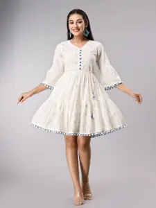 FASHION DWAR FASHION DWAR Self Design Tiered Pure Cotton Dress