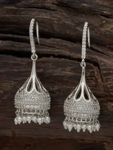 Kushal's Fashion Jewellery Rhodium-Plated Dome Shaped Jhumkas Earrings