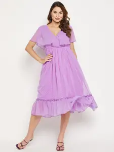 Bitterlime Self Design V Neck Fit And Flare Dress