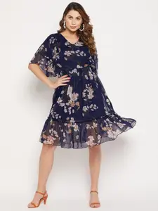 Bitterlime Floral V-Neck Georgette Dress