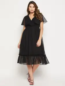 Bitterlime Self Design Midi Georgette Wrap Dress