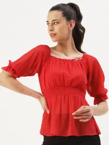 DressBerry Puff Sleeves Georgette Cinched Waist Top