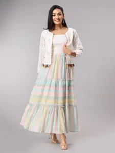 FASHION DWAR Striped A-Line Maxi Cotton Dress