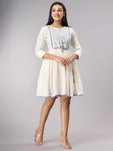 FASHION DWAR Floral Embroidered Cotton Dress