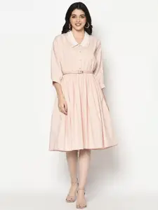 BLANC9 Belted Shirt Collar Fit And Flare Dress