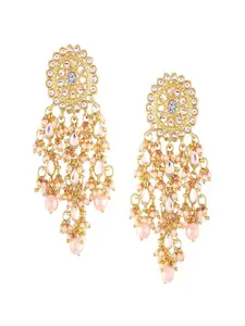 I Jewels Gold Plated Kundan Studded Contemporary Drop Earrings