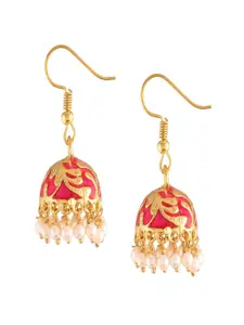 I Jewels Pink & Gold-Toned Contemporary Jhumkas Earrings