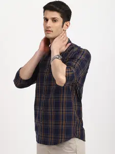 Arrow Sport Men Navy Blue Slim Fit Plaid Twill Weave Casual Shirt