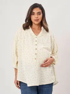 Ed-a-Mamma Floral Print Mandarin Collar Shirt Style Cotton Top
