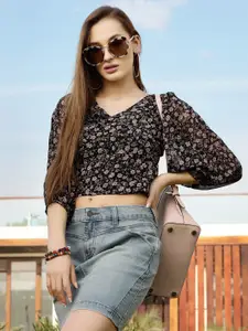 Sera Floral Print Georgette Crop Top