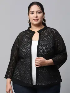 UnaOne Women Plus Size Self Design Shrug
