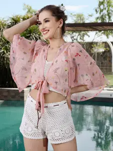 Sera Women Floral Printed Crop Tie-Up Shrug