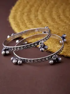 ATIBELLE Set Of 2 Oxidised Silver-plated Ghunghroo Beaded Bangles