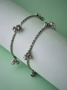 ATIBELLE Set Of 2 Oxidised Silver-Plated Ghungroo Beaded Bangles