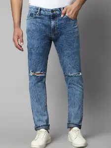 Dennis Lingo Men Blue Slim Fit Slash Knee Stretchable Heavy Fade Jeans