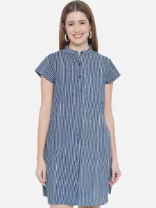 Indietoga Striped Mandarin collar Shirt Dress