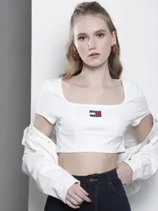 Tommy Hilfiger Brand Logo Embroidered Sustainable Fitted Crop Top