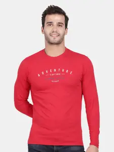 t-base Men Red Typography Printed Cotton T-shirt