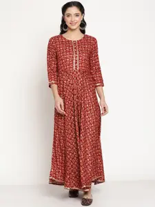 Be Indi Rayon Ethnic Motifs Printed and Sequined Round Neck Maxi Dress