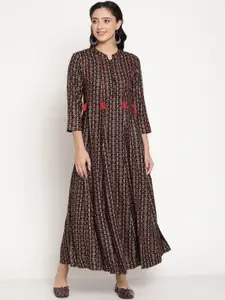 Be Indi Rayon Ethnic Motifs Printed Mandarin Collar Maxi Dress