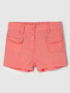 max Girls Solid Mid Rise Pure Cotton Cargo Shorts