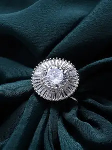 PANASH Women Silver-Plated & AD Studded Adjustable Finger Ring