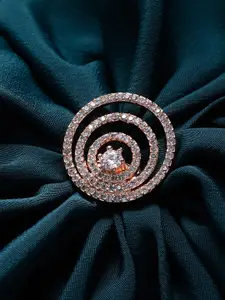 PANASH Women Rose Gold-Plated AD Studded Circular Shaped Adjustable Finger Ring