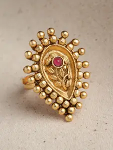 PANASH Gold-Plated Stone-Studded Adjustable Finger Ring