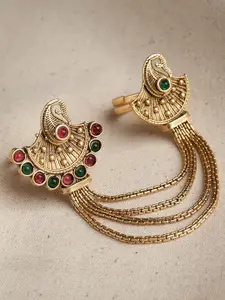 PANASH Gold-Plated Stone Studded Dual Adjustable Finger Ring