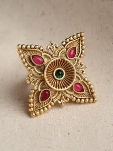 PANASH Gold-Plated Stone-Studded Adjustable Finger Ring