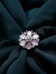 PANASH Silver-Plated & AD Studded Adjustable Finger Ring